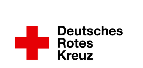 Rotes Kreuz auf weißem Grund daneben der Schriftzug Deutsches rotes Kreuz in schwarz.