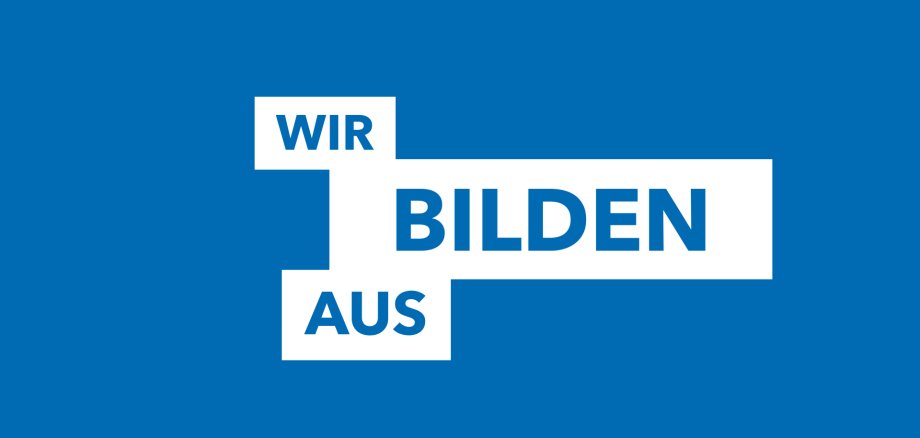 Das Bild zeigt eine grafische Darstellung mit dem Text „WIR BILDEN AUS“ auf blauem Hintergrund.